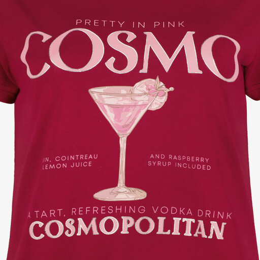Dames T-shirt met cocktailglas bordeauxrood
