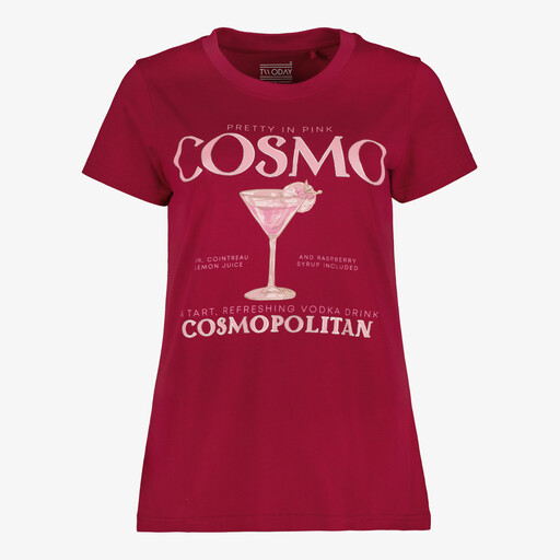Dames T-shirt met cocktailglas bordeauxrood