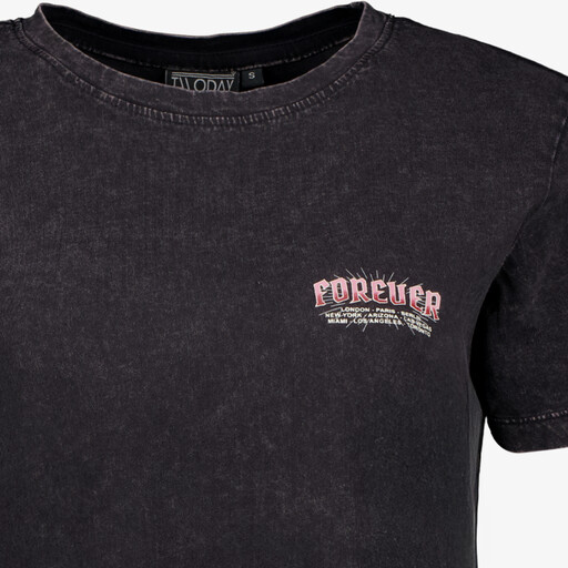 Dames acid wash T-shirt met backprint