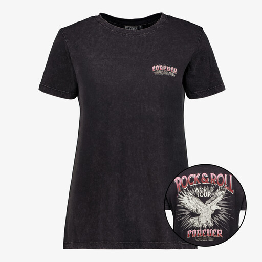 Dames acid wash T-shirt met backprint