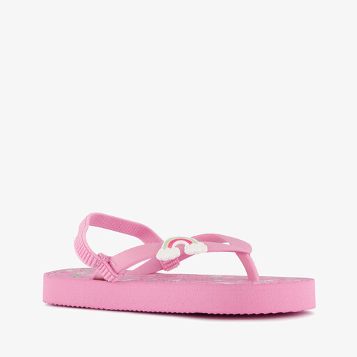 Meisjes teenslippers met hielbandje en unicorn roze