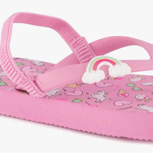 Meisjes teenslippers met hielbandje en unicorn roze