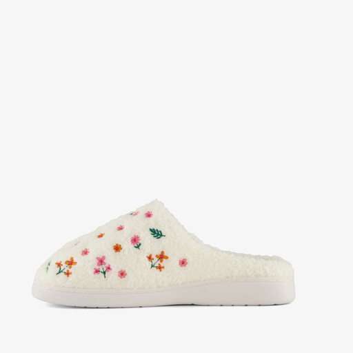 Dames instap pantoffels met bloemetjes wit
