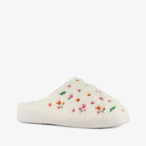 Dames instap pantoffels met bloemetjes wit