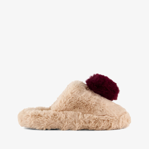 Dames instappers pantoffels met hartje beige bruin