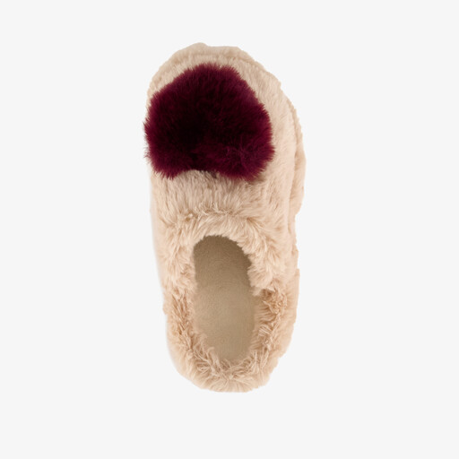 Dames instappers pantoffels met hartje beige bruin