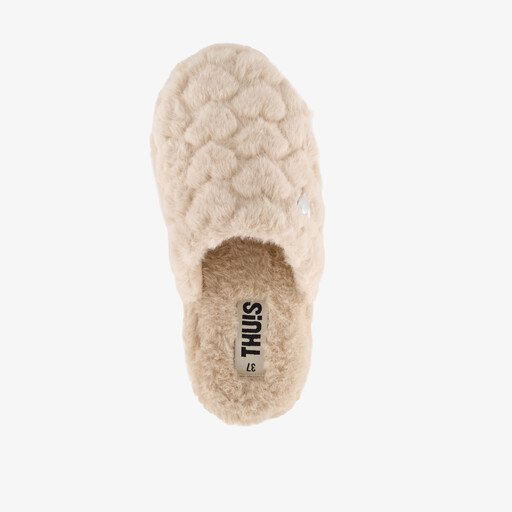 Dames instap pantoffels met hartje beige