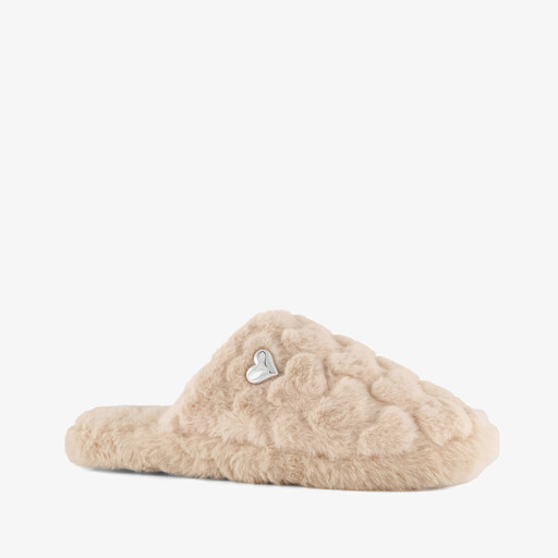 Dames instap pantoffels met hartje beige