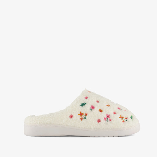 Dames instap pantoffels met bloemetjes wit