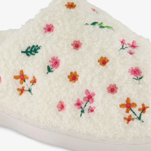 Dames instap pantoffels met bloemetjes wit