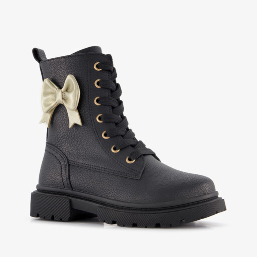 Meisjes veterboots met strikje zwart