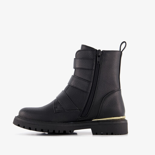 Meisjes biker boots zwart met hartjes gespen