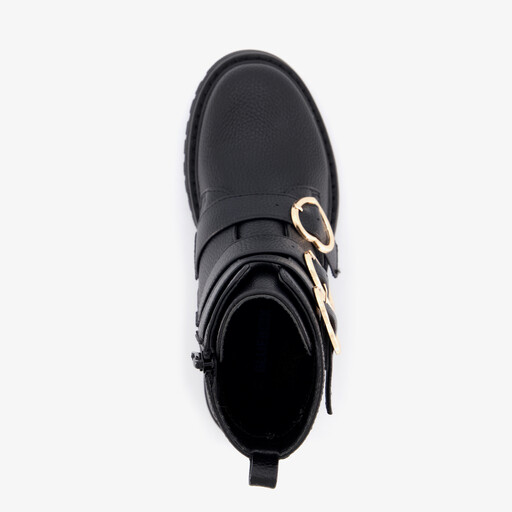 Meisjes biker boots zwart met hartjes gespen