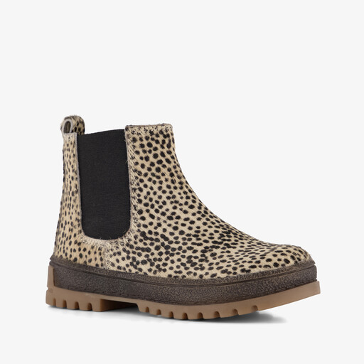 Suede meisjes Chelsea boots met panterprint