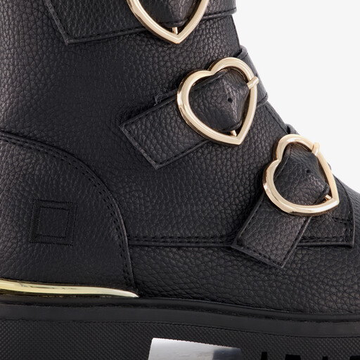 Meisjes biker boots zwart met hartjes gespen