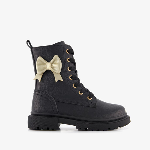 Meisjes veterboots met strikje zwart