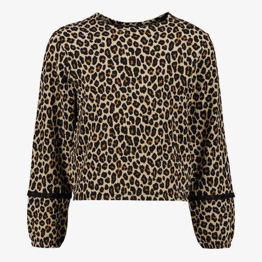 Meisjes blouse met panterprint bruin