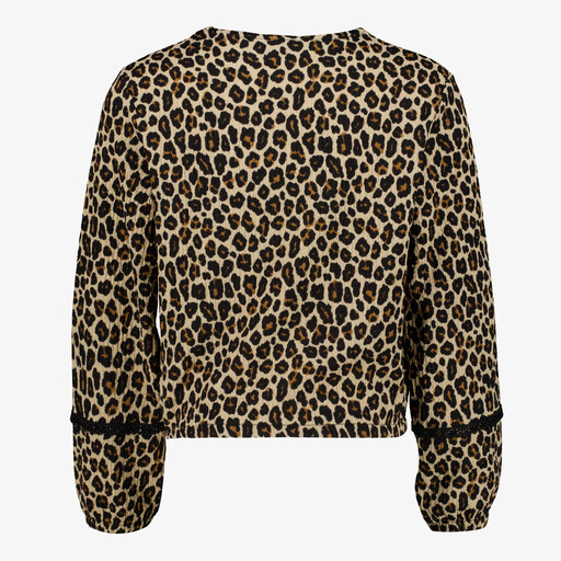 Meisjes blouse met panterprint bruin