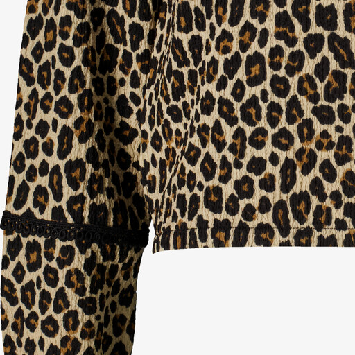 Meisjes blouse met panterprint bruin