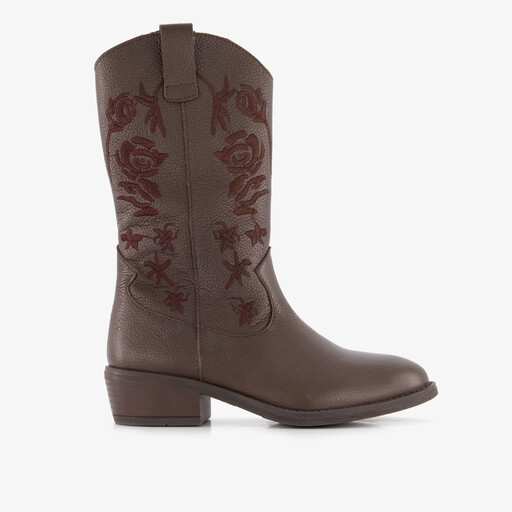 Leren meisjes cowboylaarzen met rozen bruin