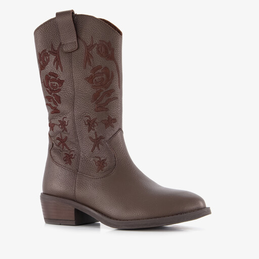Leren meisjes cowboylaarzen met rozen bruin