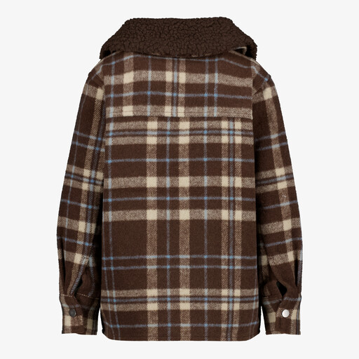 Geruite jongens shacket met teddy kraag bruin