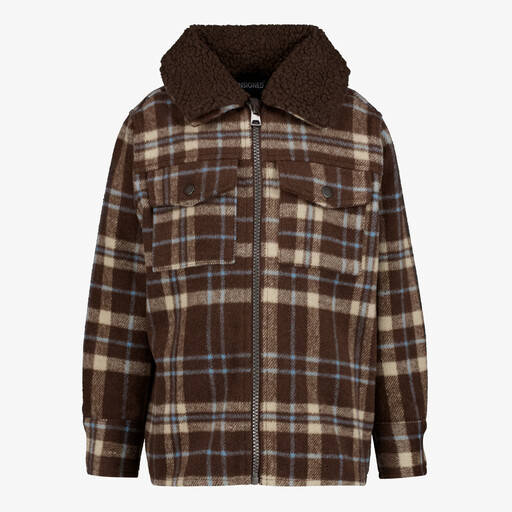 Geruite jongens shacket met teddy kraag bruin