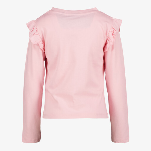 Meisjes shirt met bloemen en ruches lichtroze