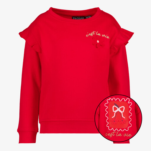 Meisjes sweater met ruches rood