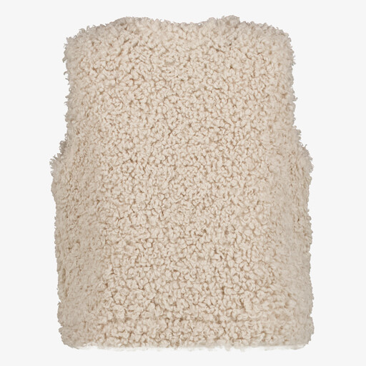 Fluffy meisjes gilet met strikjes beige