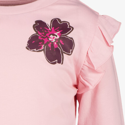 Meisjes shirt met bloemen en ruches lichtroze