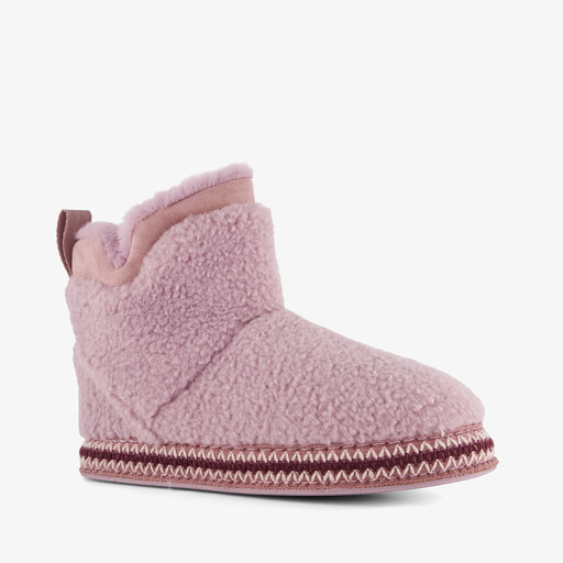 Gevoerde dames teddy pantoffels roze