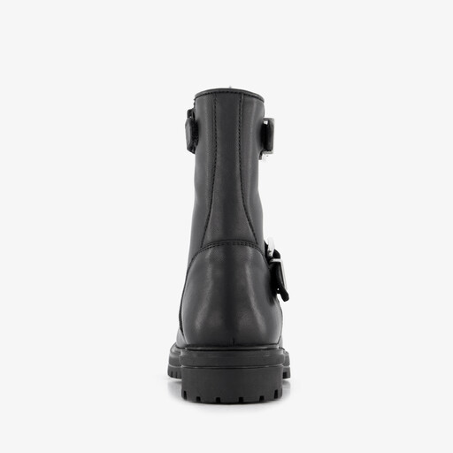Leren meisjes biker boots met gespen zwart