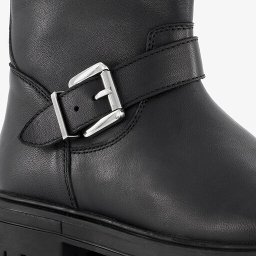Leren meisjes biker boots met gespen zwart