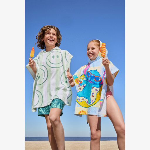 Smiley kinder zwemponcho met capuchon groen