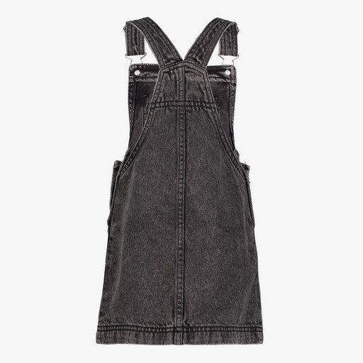 Meisjes denim tuinjurk met strass steentjes grijs