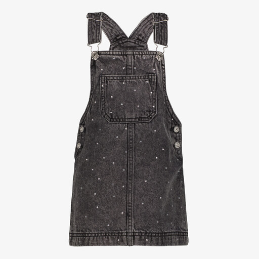 Meisjes denim tuinjurk met strass steentjes grijs