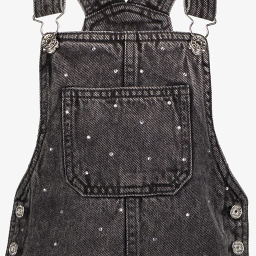 Meisjes denim tuinjurk met strass steentjes grijs