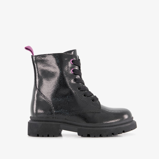 Leren meisjes lak veterboots zwart
