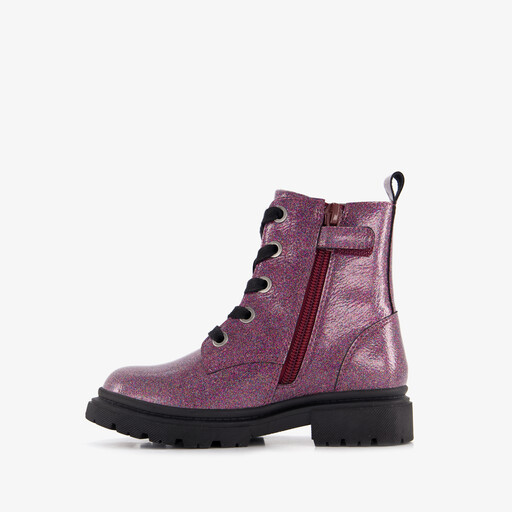 Leren meisjes veterboots met glitters paars