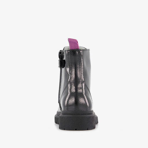 Leren meisjes lak veterboots zwart