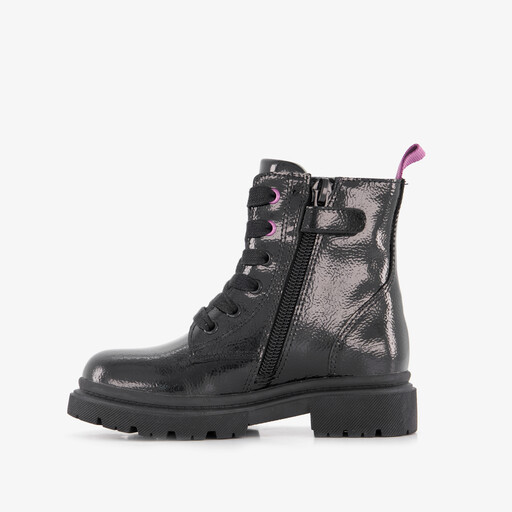 Leren meisjes lak veterboots zwart