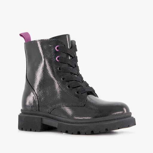 Leren meisjes lak veterboots zwart