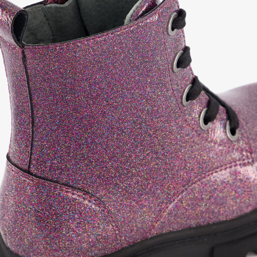 Leren meisjes veterboots met glitters paars