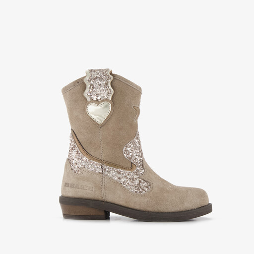 Suède meisjes cowboylaarzen met glitter taupe