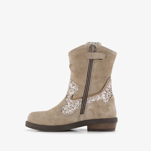 Suède meisjes cowboylaarzen met glitter taupe