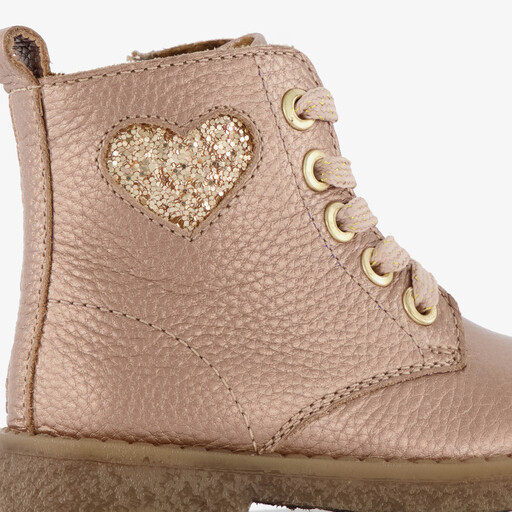 Leren meisjes veterboots met hartje goud