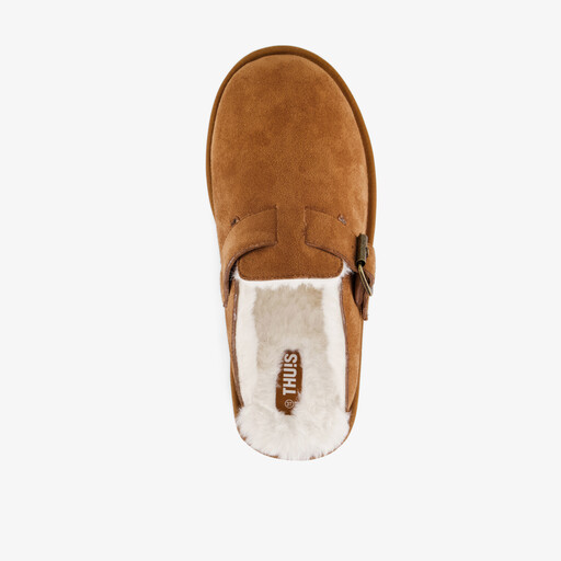 Gevoerde dames pantoffels cognac