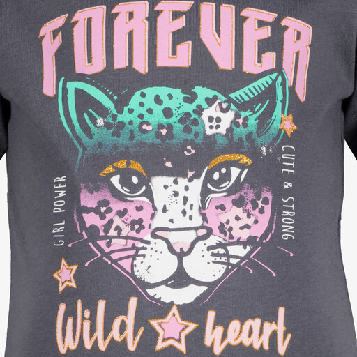 Meisjes T-shirt met luipaard zwart roze