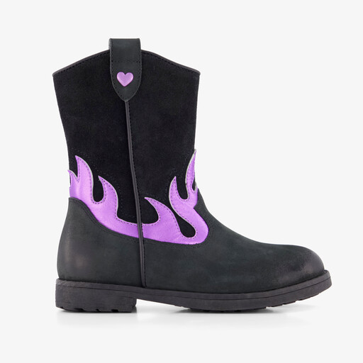 Leren meisjes cowboylaarzen zwart roze
